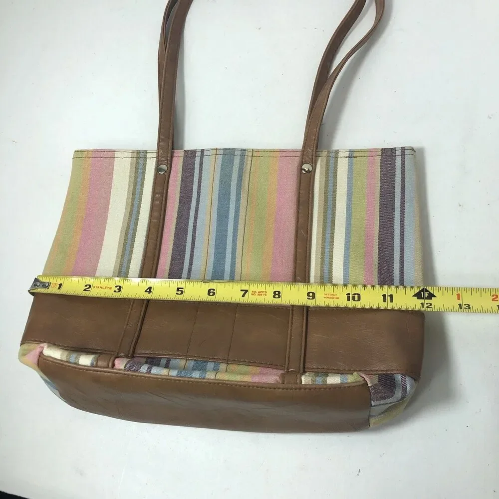 Longaberger Homestead Striped Purse Handbag Tote Bag Pastel Rainbow 12x9x3.5